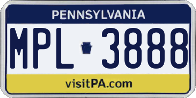 PA license plate MPL3888