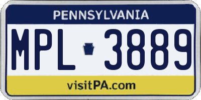 PA license plate MPL3889