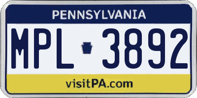 PA license plate MPL3892