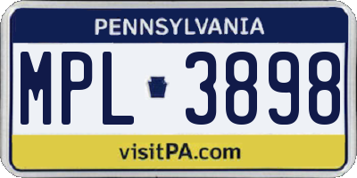 PA license plate MPL3898