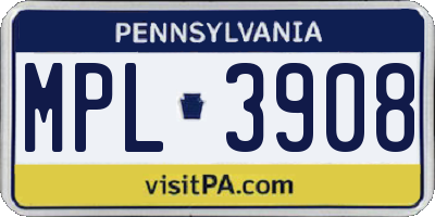 PA license plate MPL3908