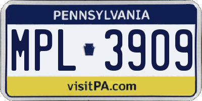 PA license plate MPL3909