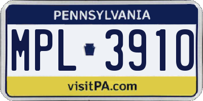 PA license plate MPL3910