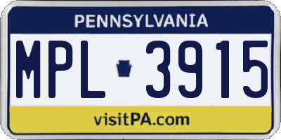 PA license plate MPL3915