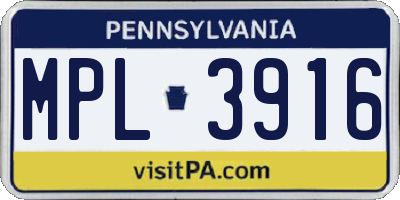PA license plate MPL3916