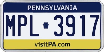PA license plate MPL3917