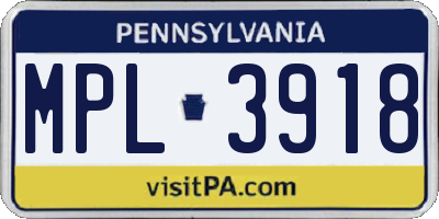 PA license plate MPL3918