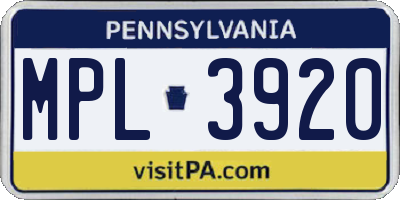 PA license plate MPL3920