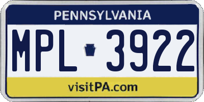 PA license plate MPL3922