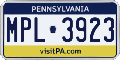 PA license plate MPL3923