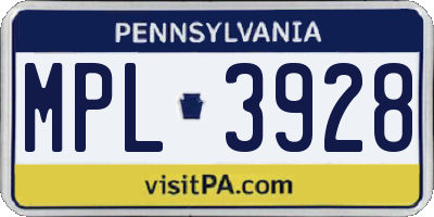 PA license plate MPL3928