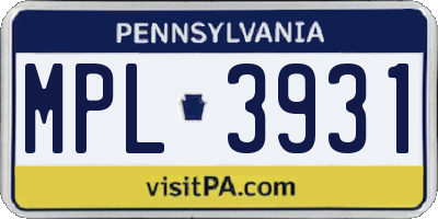 PA license plate MPL3931