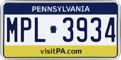 PA license plate MPL3934