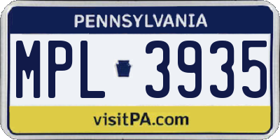 PA license plate MPL3935