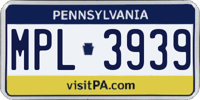 PA license plate MPL3939