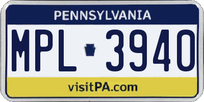 PA license plate MPL3940