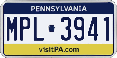 PA license plate MPL3941