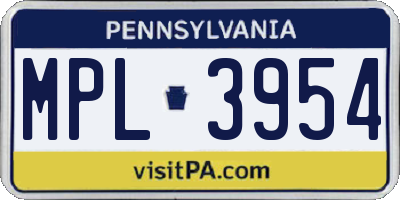PA license plate MPL3954