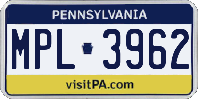 PA license plate MPL3962