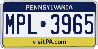PA license plate MPL3965