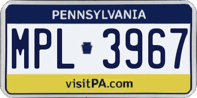 PA license plate MPL3967