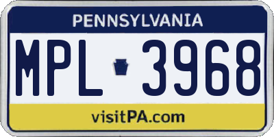 PA license plate MPL3968