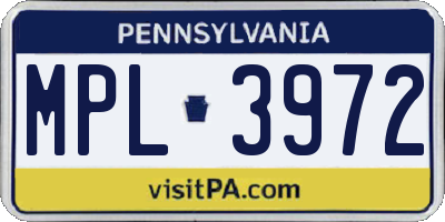 PA license plate MPL3972