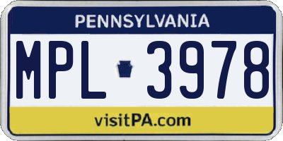 PA license plate MPL3978