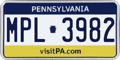 PA license plate MPL3982