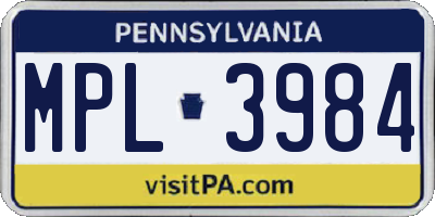 PA license plate MPL3984