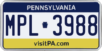 PA license plate MPL3988