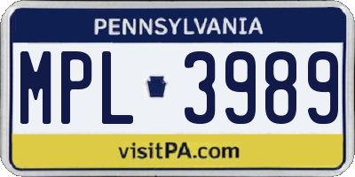 PA license plate MPL3989