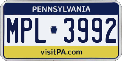 PA license plate MPL3992