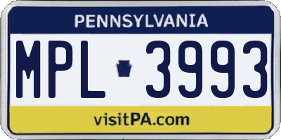 PA license plate MPL3993