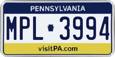 PA license plate MPL3994