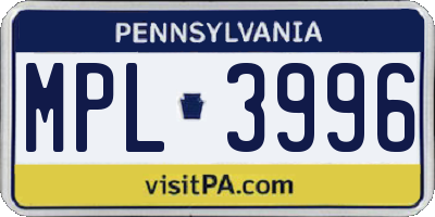 PA license plate MPL3996