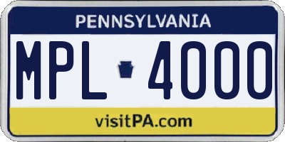 PA license plate MPL4000