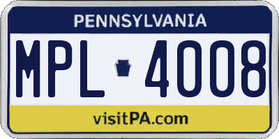 PA license plate MPL4008