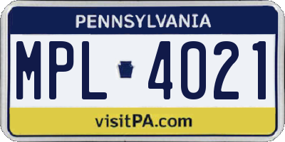 PA license plate MPL4021