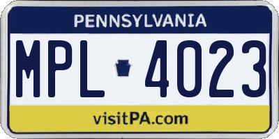PA license plate MPL4023