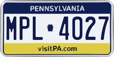 PA license plate MPL4027