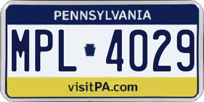 PA license plate MPL4029