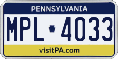PA license plate MPL4033