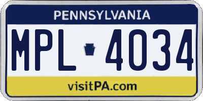 PA license plate MPL4034