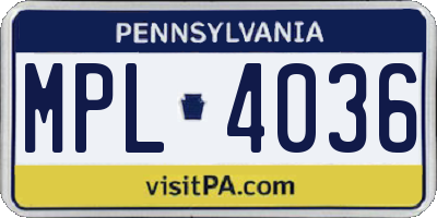 PA license plate MPL4036