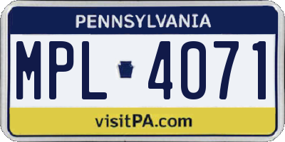 PA license plate MPL4071