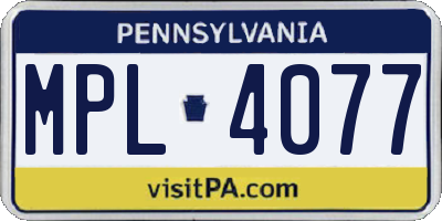 PA license plate MPL4077