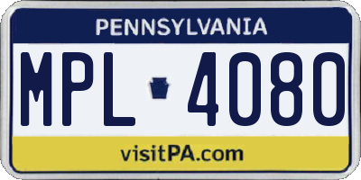 PA license plate MPL4080