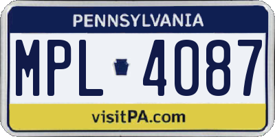 PA license plate MPL4087
