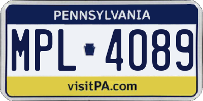 PA license plate MPL4089
